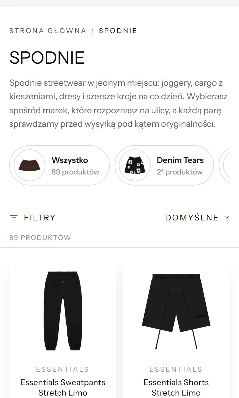 Kategoria Spodnie na telefonie z pastylkami podkategorii