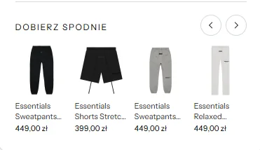Sekcja Dobierz spodnie na karcie produktu