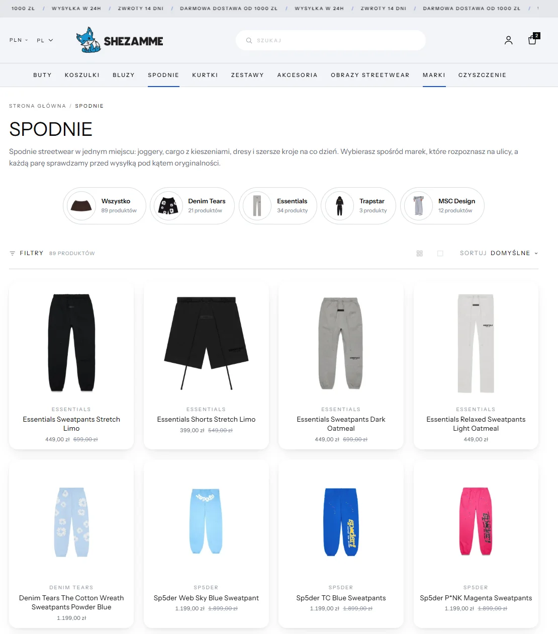 Kategoria Spodnie z pastylkami podkategorii i liczbą produktów